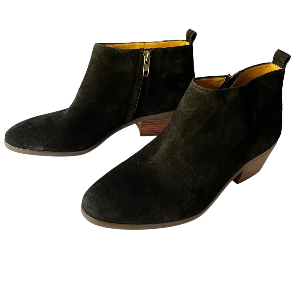 J. Crew Factory Suede Pointed Toe Stacked Heel Ankle Booties